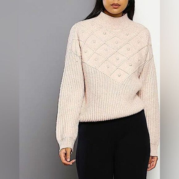 Calvin Klein Neutral Beige Chunky Knit Mockneck Popcorn Sweater - Picture 7 of 8